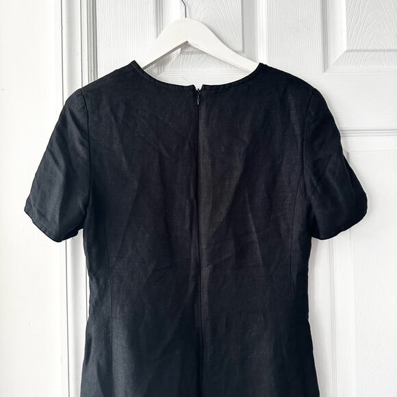 Tom and Linda Platt Black Vintage Split Neck Crepe Short Sleeve Sheath Dress 6 - Picture 9 of 10